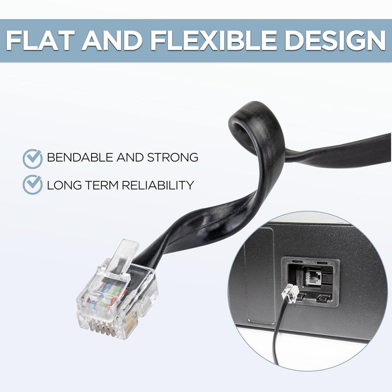 Volcora [2 Pack 5 Feet RJ11 / RJ12 Data Cable - Heavy Duty 6-Pins High-Speed Extension for Cash Register Drawer, Telephone, Modem, Fax, Printers, and More - Drawer Cable for Voice and Data - Image 4